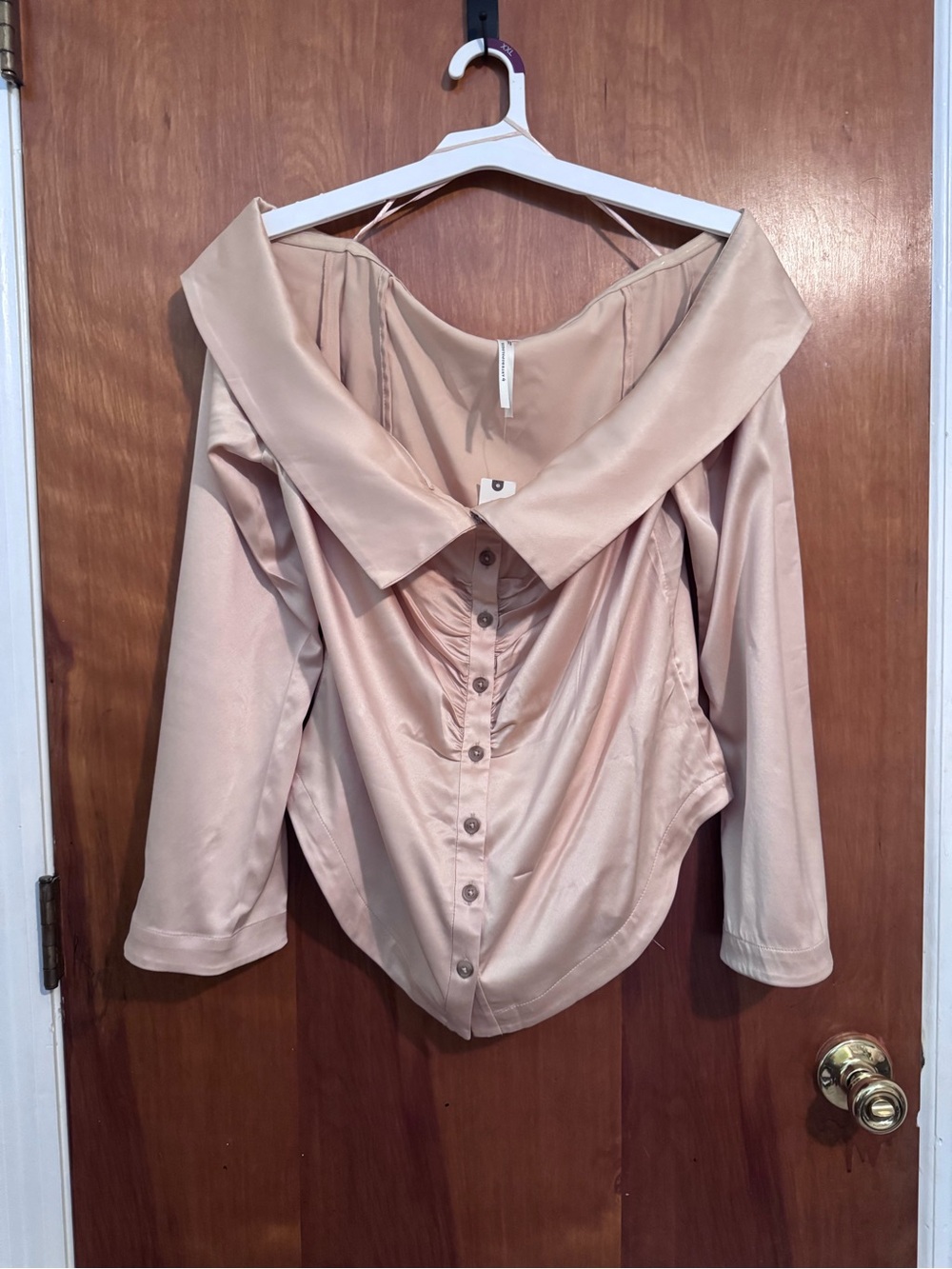 Anthropologie Satin Button-Up Blouse in Blush - Picture 2 of 5
